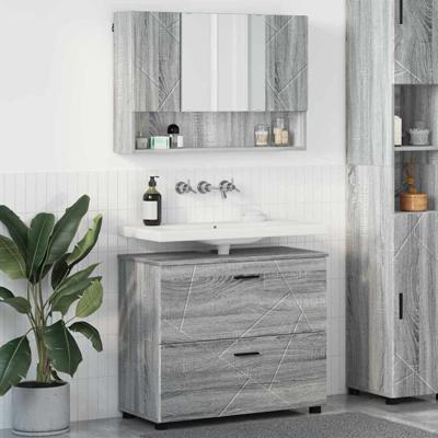 Badkamermeubelset met lade 2 pcs Grijs sonoma 76,5 x 35 x 64 cm