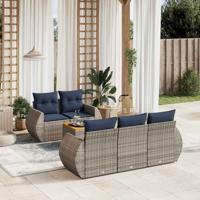 6-delige tuinbankset met kussens, grijs polyrotan