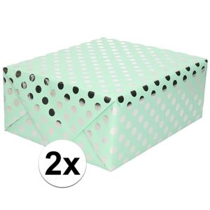 2x Mintgroene inpakpapier/cadeaupapier zilveren stip 200 x 70