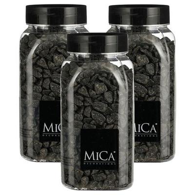 Mica Decorations Decoratie/hobby mini steentjes - 3x - donkergrijs - 650 ml potje - 5 - 8 mm korrels
