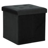 H&amp;S Collection Poef/hocker/krukje - opbergbox - zwart - fluweel polyester - 38 x 38 cm   - - thumbnail