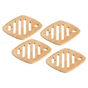 Set van 4x stuks vierkante pannen onderzetters van hout 18 cm