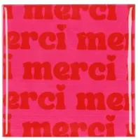 Daan Kromhout Design tegeltje keramiek merci 10x10cm pink, red Daan Kromhout Design tegeltje keramiek merci 10x10cm pink, red
