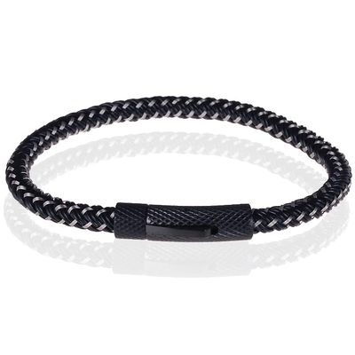 Tom Jaxon Heren armband geweven leer met Edelstaal Zwart