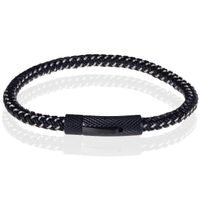 Tom Jaxon Heren armband geweven leer met Edelstaal Zwart-19cm
