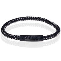 Tom Jaxon Heren armband geweven leer met Edelstaal Zwart-21cm