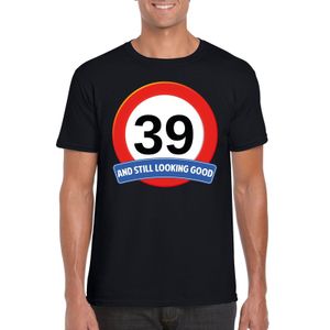 39 jaar verkeersbord t-shirt zwart heren 2XL  -