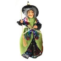 Creation decoratie heksen pop - staand - 30 cm - zwart/groen - Halloween versiering - Halloween poppen - thumbnail