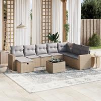 9-delige Loungeset met kussens poly rattan gemengd beige