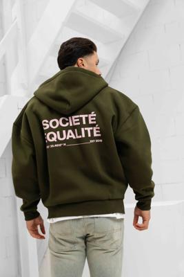 Equalité Societe Oversized Full Zip Hoodie Heren Donkergroen - Maat M - Kleur: DonkergroenRoze | Soccerfanshop
