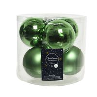Decoris Grote kerstballen - 6x st - groen - 8 cm - glas   - - thumbnail