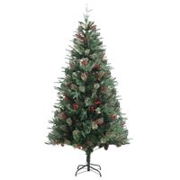 The Living Store kerstboom Groen PVC/PE 225 cm - Dennenappels en rode bessen - thumbnail