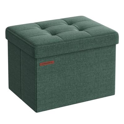 Bankje van imitatielinnen met opbergruimte, Vintagegroen / 31 x 41 x 31 cm