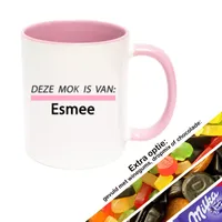 Streep mok met naam (roze) Streep mok met naam (roze)