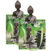 Klein cadeau Boeddha beeld - 2x - zilver - in cadeautasje - H5,5 cm
