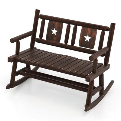 Terras Schommelbank Dubbele Schommelstoel in Verkoold Hout met Ergonomische Zitting Rustieke Stijl voor Binnenplaats Veranda Tuin