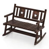 Terras Schommelbank Dubbele Schommelstoel in Verkoold Hout met Ergonomische Zitting Rustieke Stijl voor Binnenplaats Veranda Tuin