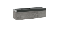 Storke Edge zwevend badmeubel 150 x 52 cm beton donkergrijs met Scuro High asymmetrisch linkse wastafel in kwarts
