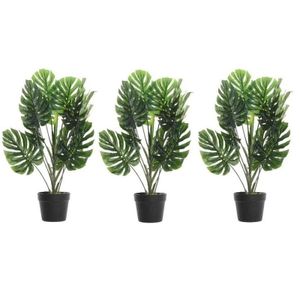 3x Groene Monstera/gatenplant kunstplant 70 cm in zwarte pot