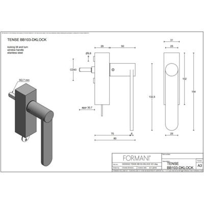 Formani BB103-DKLOCK draaidraaikiepgarnituur afsluitbaar brons linksdraaiend
