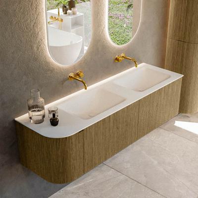 Badmeubel Mondiaz Kurve | 155 cm | Meubelkleur Dusk | Wastafelkleur Talc | Solid surface | Dubbel / Rechts spoelbak | Zonder kraangat(en) Badmeubel Mondiaz Kurve | 155 cm | Meubelkleur Dusk | Wastafelkleur Talc | Solid surface | Dubbel / Rechts spoelbak | Zonder kraangat(en)