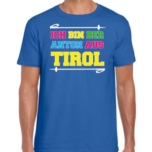 Apres ski t-shirt voor heren - anton aus tirol - blauw - apres ski/wintersport - skien