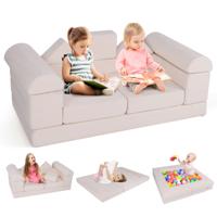 Modulaire Kinderbank 9-Delige Speelbank van Schuimrubber Bouwstenen met Comfortabele Suède Modulaire Bank voor Kinderen (Beige)
