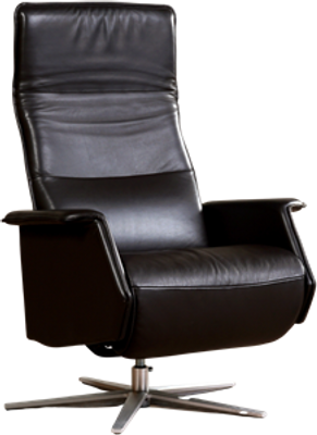 Donkerbruine leren moderne relaxfauteuil Mojo - met stervoet rvs - zithoogte hoog - Massif Leer Marron (donkerbruin leer)