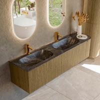 Badmeubel Mondiaz Kurve-Dlux | 175 cm cm | Meubelkleur Dusk | Wastafelkleur Lava | Solid surface | Dubbel / Links spoelbak | 2 kraangaten