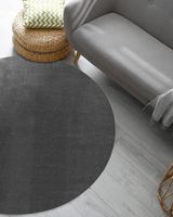 Karpet24 Loft modern pluizig laagpolig tapijt, antislip onderkant, wasbaar tot 30 graden, heerlijk zacht, bontlook, antraciet-Ø 200 cm rond