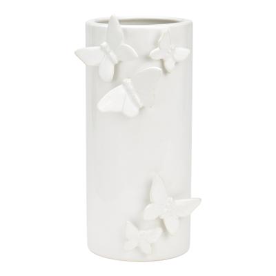 Vaas met 3D vlinderdecor van keramiek, wit (B/H/D) 10x22x12cm