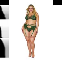 Dreamgirl Women's Metallic Corded Lace 3 Piece Set - Plus Size
