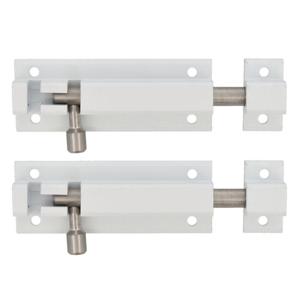 AMIG schuifslot/plaatgrendel - 2x - aluminium - 10 cm - wit - deur - schutting - raam