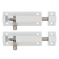 AMIG schuifslot/plaatgrendel - 2x - aluminium - 10 cm - wit - deur - schutting - raam