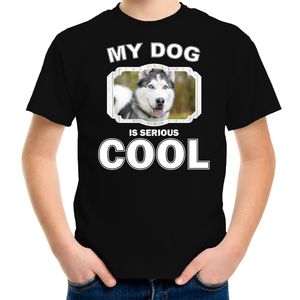 Honden liefhebber shirt Husky my dog is serious cool zwart voor kinderen