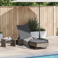 Ligbed met wielen en kussen poly rattan grijs