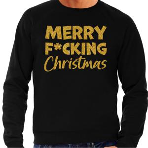 Foute Kersttrui/sweater voor heren - Merry F*cking Christmas - zwart - glitter goud