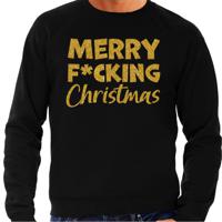 Foute Kersttrui/sweater voor heren - Merry F*cking Christmas - zwart - glitter goud - thumbnail