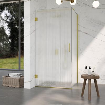 Fortifura Galeria Douchecabine - 80x90x200cm - scharnieren - deurgreep - stabilisatiestang - helder geribbeld - veiligheidsglas - Geborsteld messing PVD (Goud) SW1208820/SW1122564/SW797910/SW797951