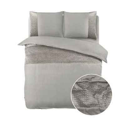 Dekbedovertrek Velvet Band Sand Grijs Effen 140x200 Cm Sleeptime - Dekbed-Discounter.nl