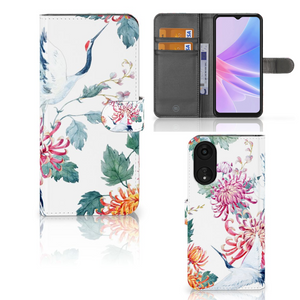 OPPO A78 5G | A58 5G Telefoonhoesje met Pasjes Bird Flowers