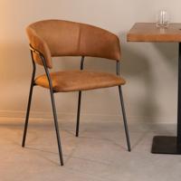 LABEL51 Eetkamerstoel Luuk - Cognac - Micro Suede - Zwart Metalen Frame