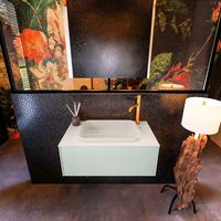 Badkamermeubelset Mondiaz Erin 80 cm met 1 Lade met RIDGE Wastafel Midden Linen met 1 kraangat Greeploos Mat Greey