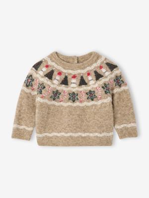 Jacquard kersttrui voor babyjongens gemêleerd beige