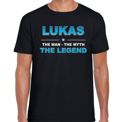 Naam cadeau t-shirt Lukas - the legend zwart voor heren