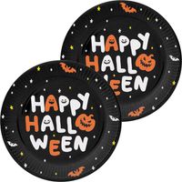Folat Halloween thema feest bord - 12x - pompoen print - papier - D23 cm - Feestbordjes - thumbnail