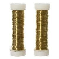 Binddraad/wikkeldraad - 2x rolletjes - goud - 30 m x 0,3 mm - hobbydraad/bloemendraad