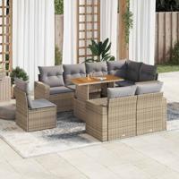 9-delige Loungeset met kussens poly rattan beige