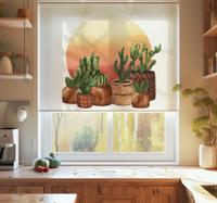 Cactus met zonsondergang in cirkel Rolgordijn keuken