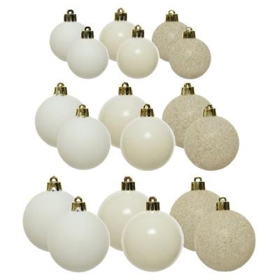 Decoris kerstballen - 60x - kunststof - wol wit - 4, 5 en 6 cm